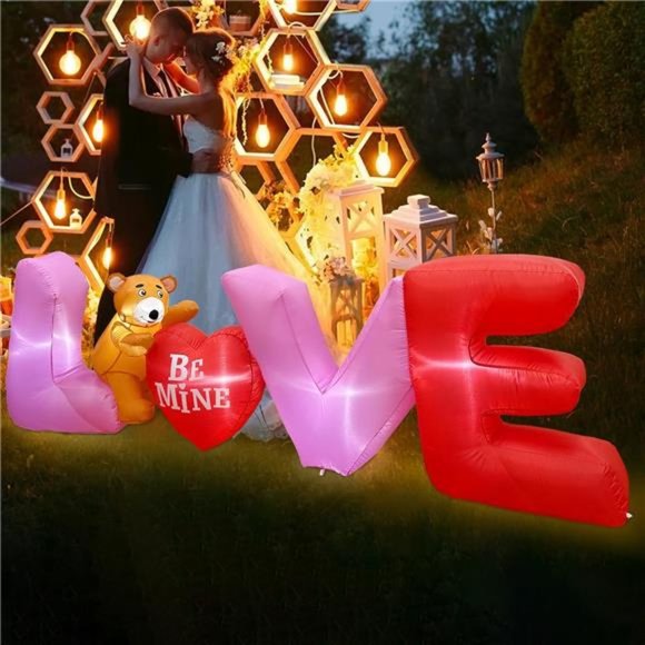 The Holiday Aisle® Love Letters with Bear Inflatable | Wayfair 9FT Long Inflatable Love Letters with Lovely Bear, LED Blow Up Yard Decor